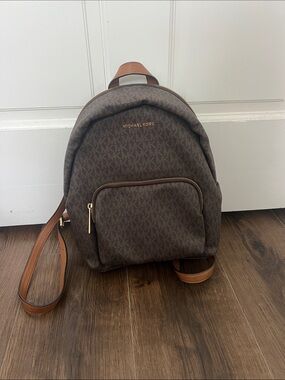 Michael Kors Brown MK Logo Mini Backpack with Tan Accents